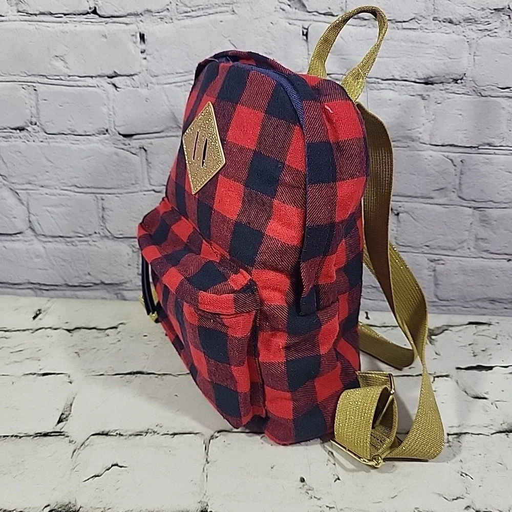 Cat & Jack Buffalo Plaid‎ Adjustable Gold Glitter Straps Kids Backpack